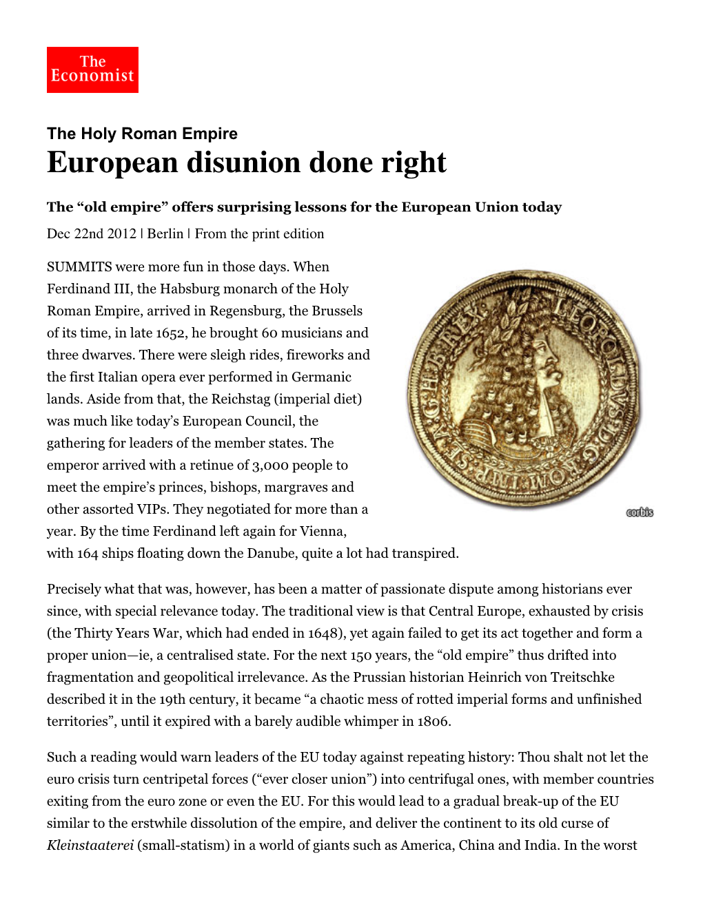 The Holy Roman Empire: European Disunion Done Right | the Economist