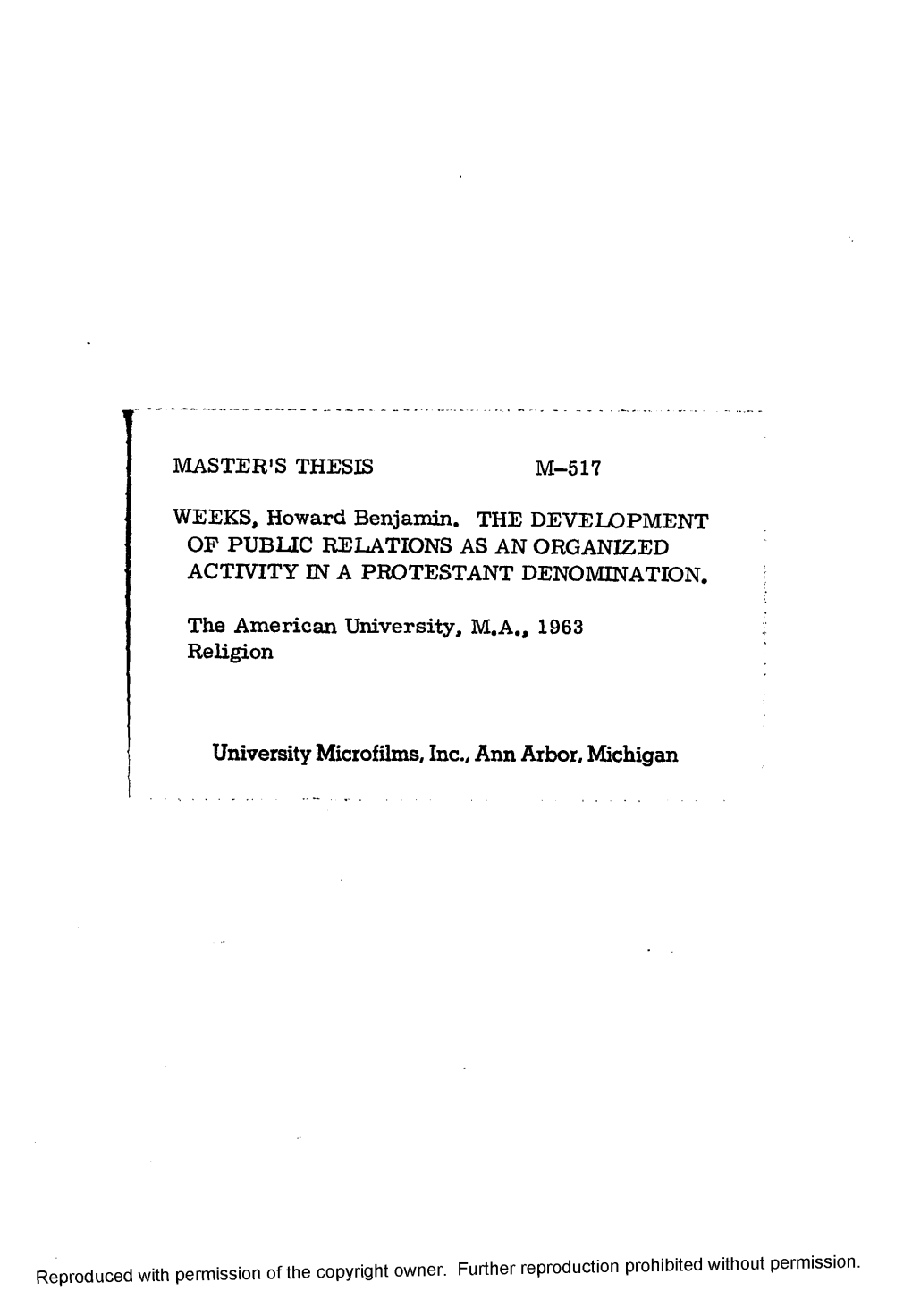 University Microfilms, Inc., Ann Arbor, Michigan