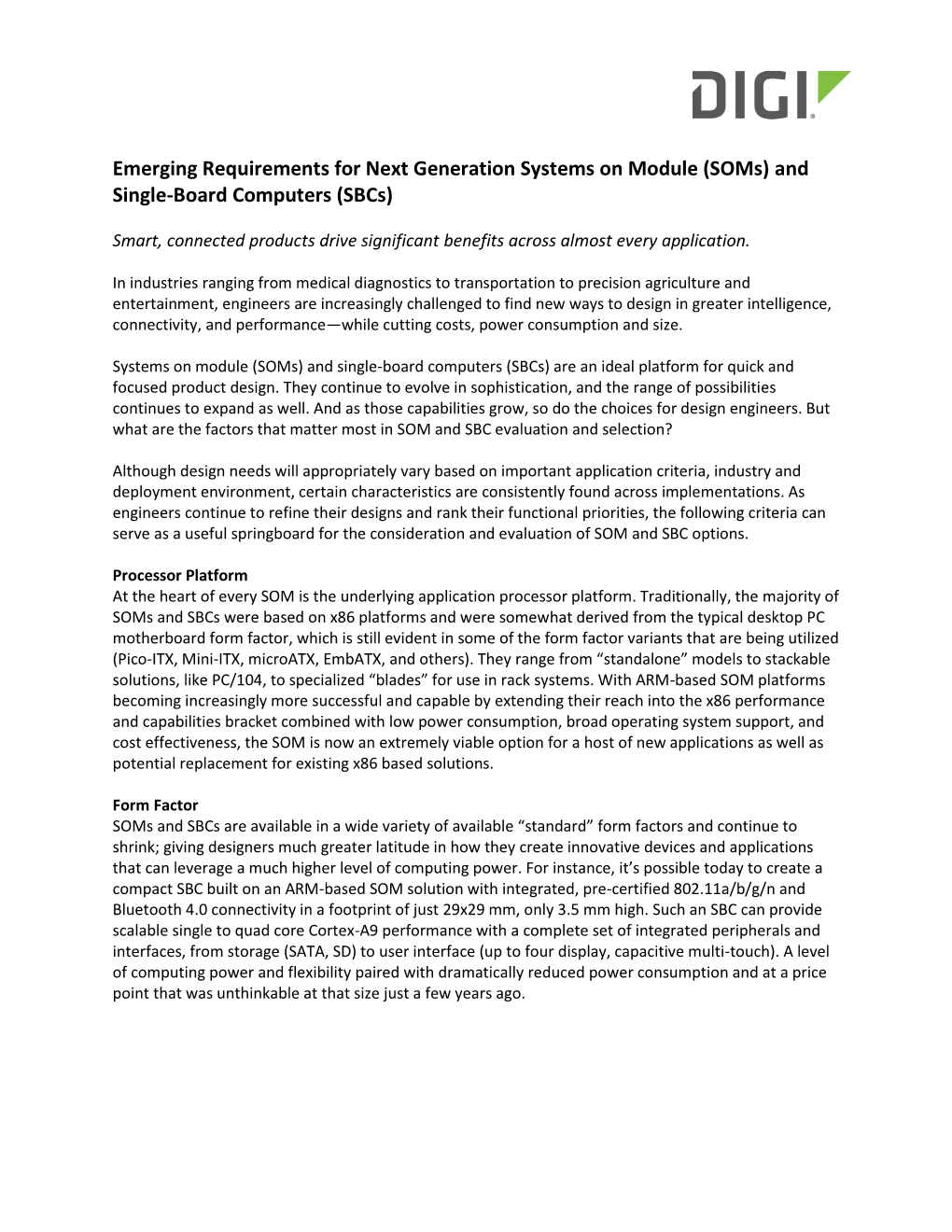 Emerging Requirements for Next Generation Systems on Module (Soms) and Single-Board Computers (Sbcs)