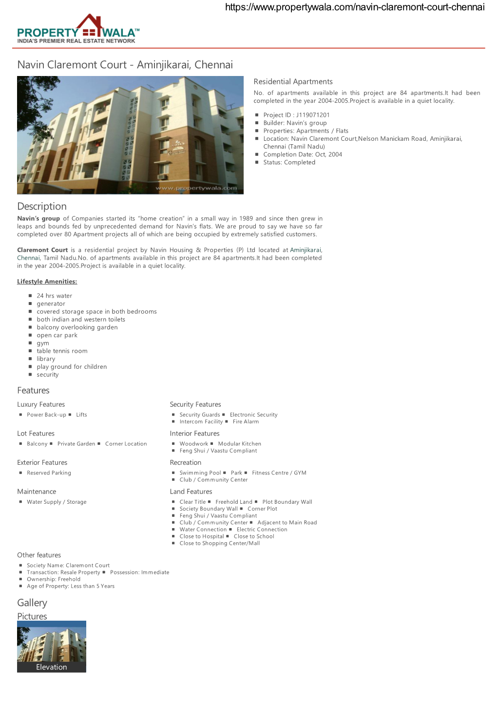 Navin Claremont Court - Aminjikarai, Chennai Residential Apartments No