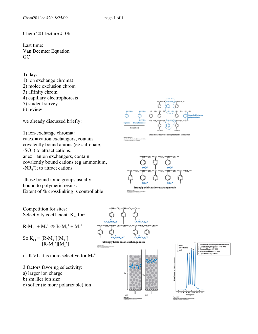 Chem 201 Lecture #10B Last Time: Van Deemter Equation GC Today