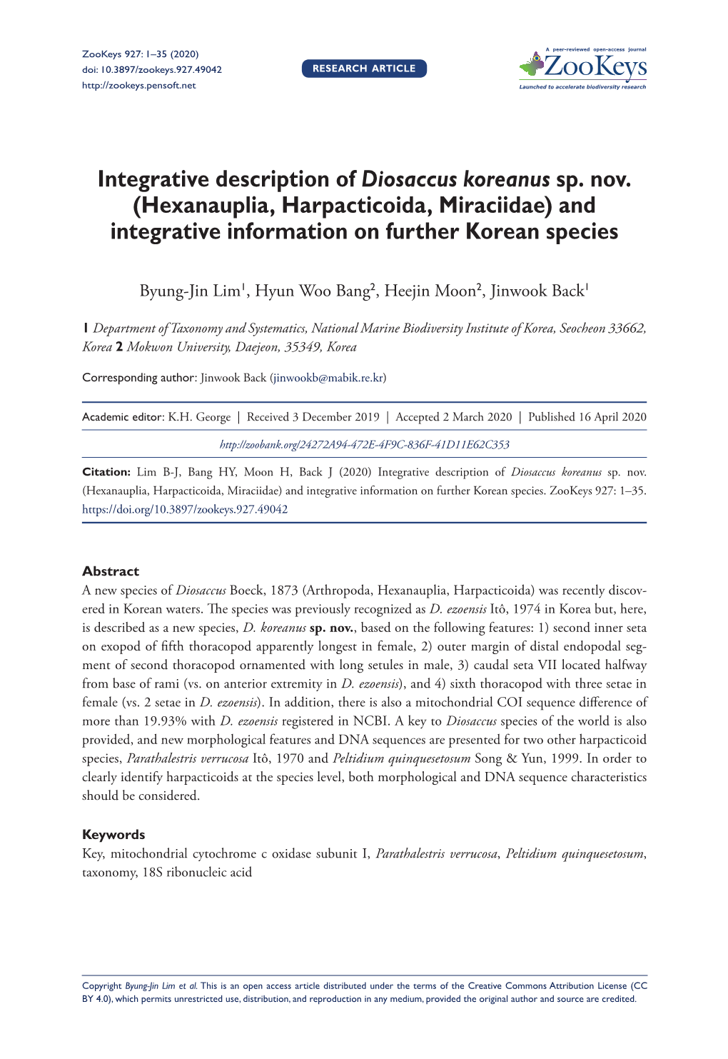 Integrative Description of Diosaccus Koreanus Sp. Nov