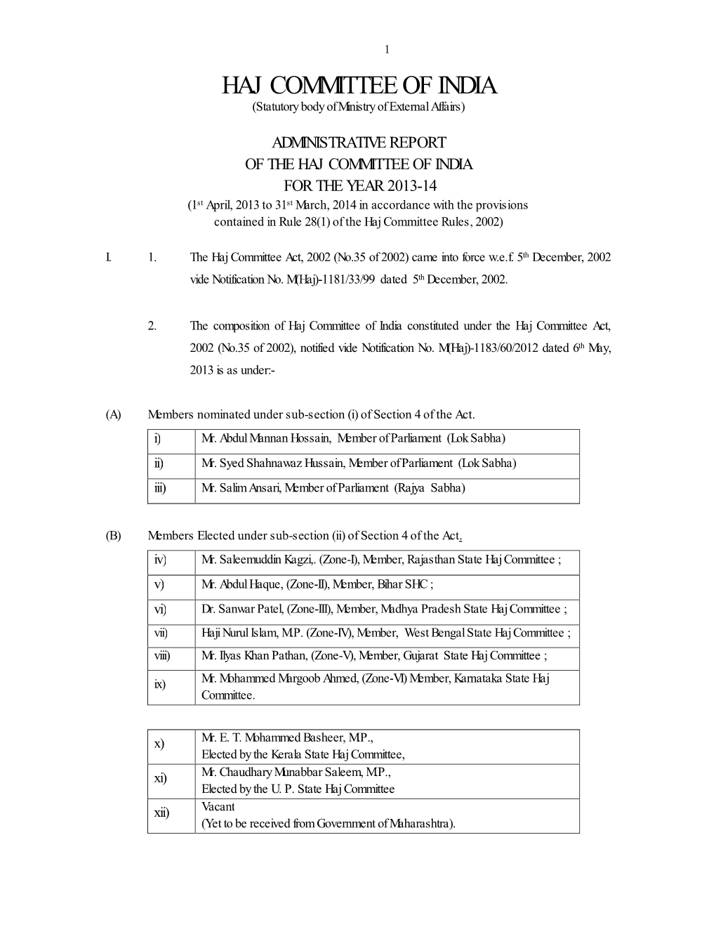 HAJ COMMITTEE of INDIA (Statutory Body of Ministry of External Affairs)