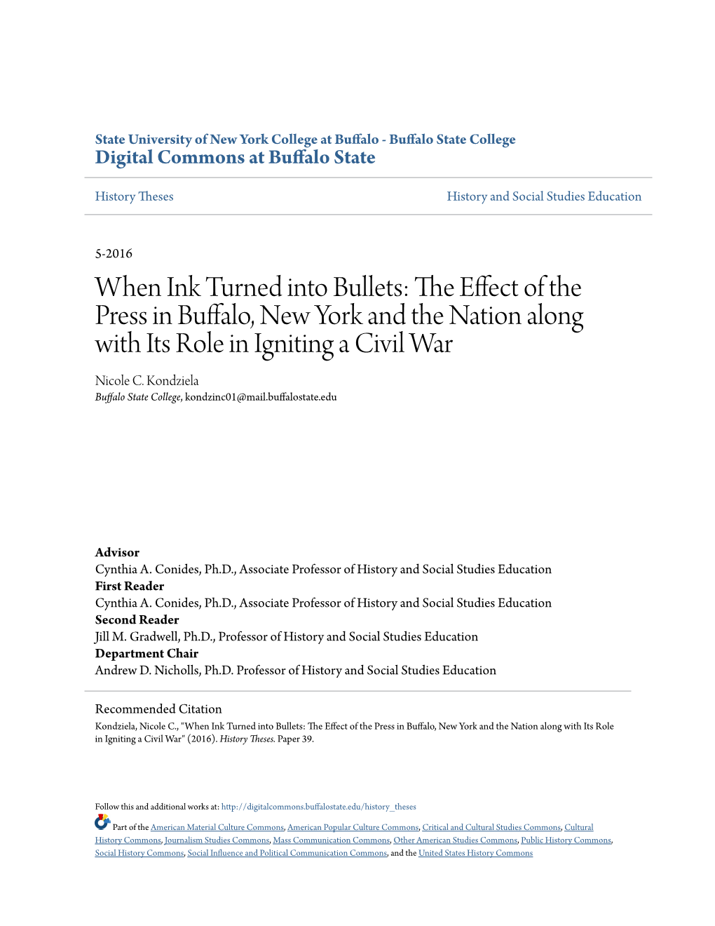 The Effect of the Press in Buffalo, New York and the Nation Along with Its Role in Igniting a Civil War