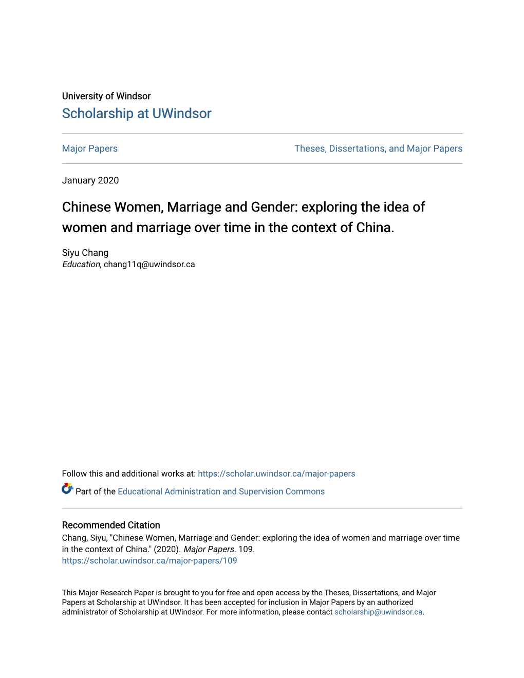 Chinese Women, Marriage and Gender: Exploring the Idea of Women and Marriage Over Time in the Context of China