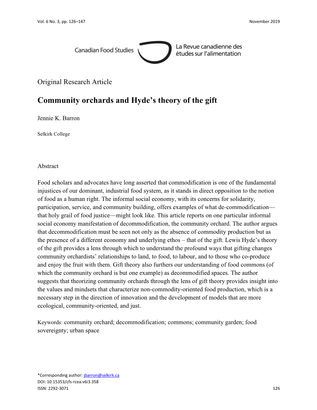 Community Orchards and Hyde's Theory of the Gift