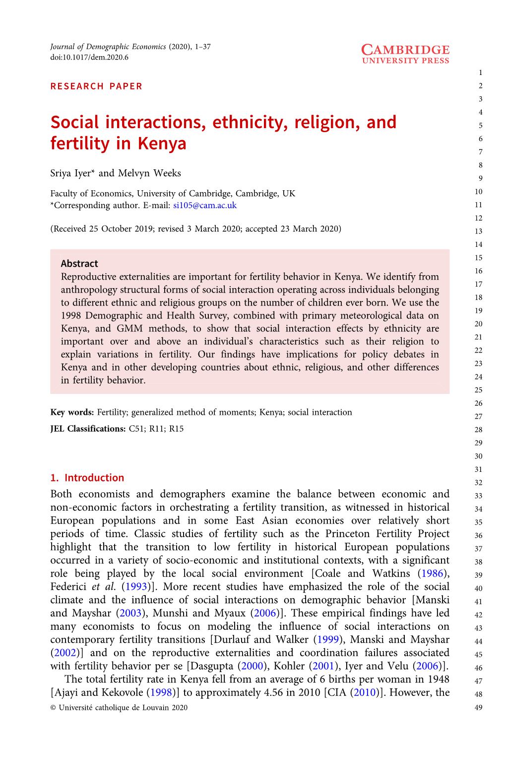 Social Interactions, Ethnicity, Religion, and Fertility in Kenya