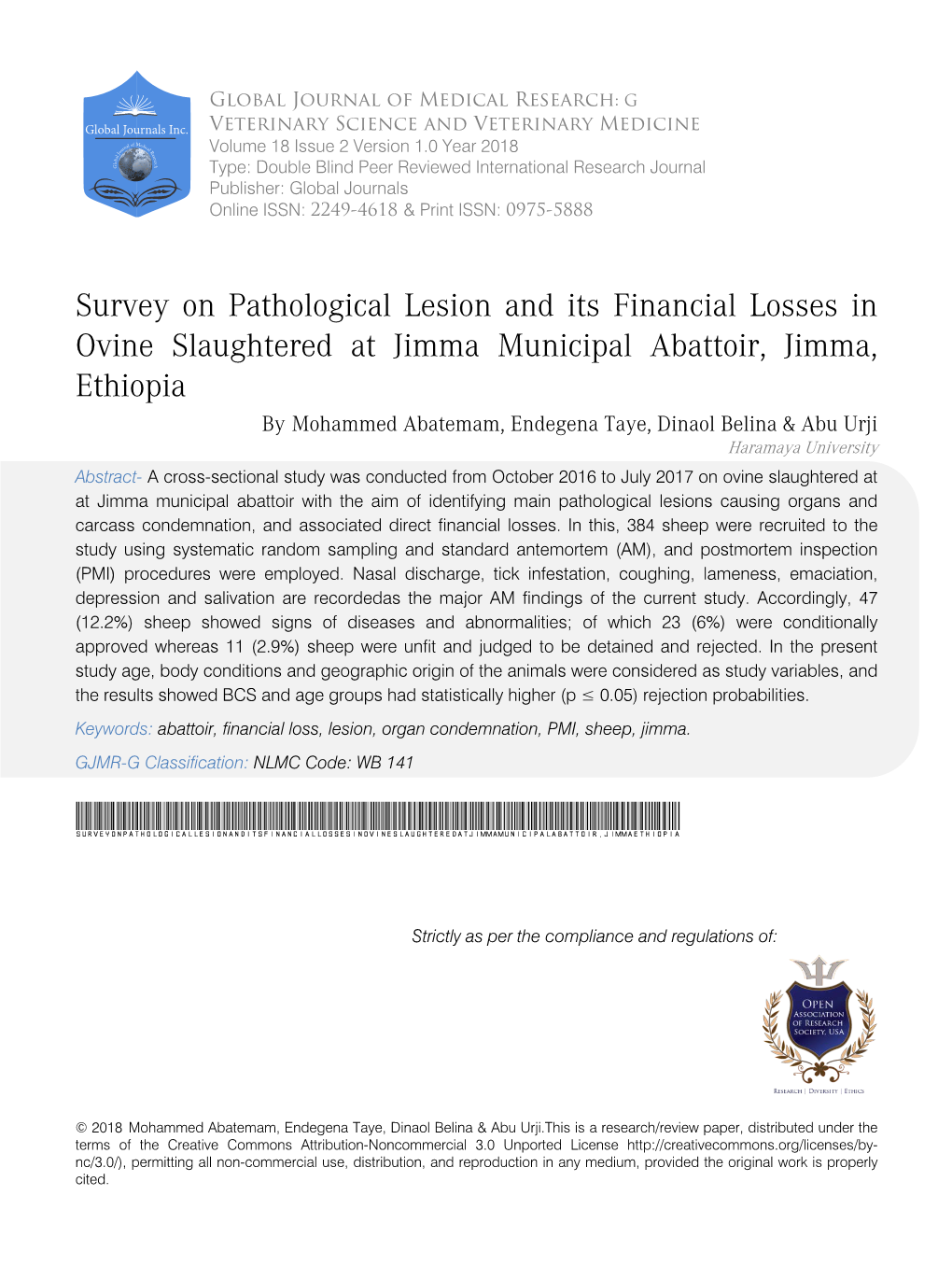 Survey on Pathological Lesion and Its Financial Losses in Ovine