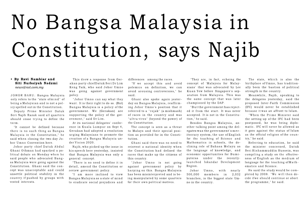 No Bangsa Malaysia in Constitution, Says Najib