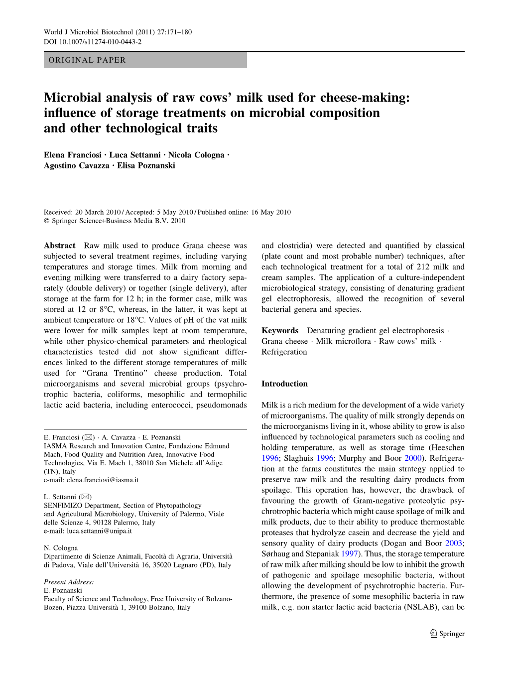 Microbial Analysis of Raw Cows' Milk Used for Cheese-Making