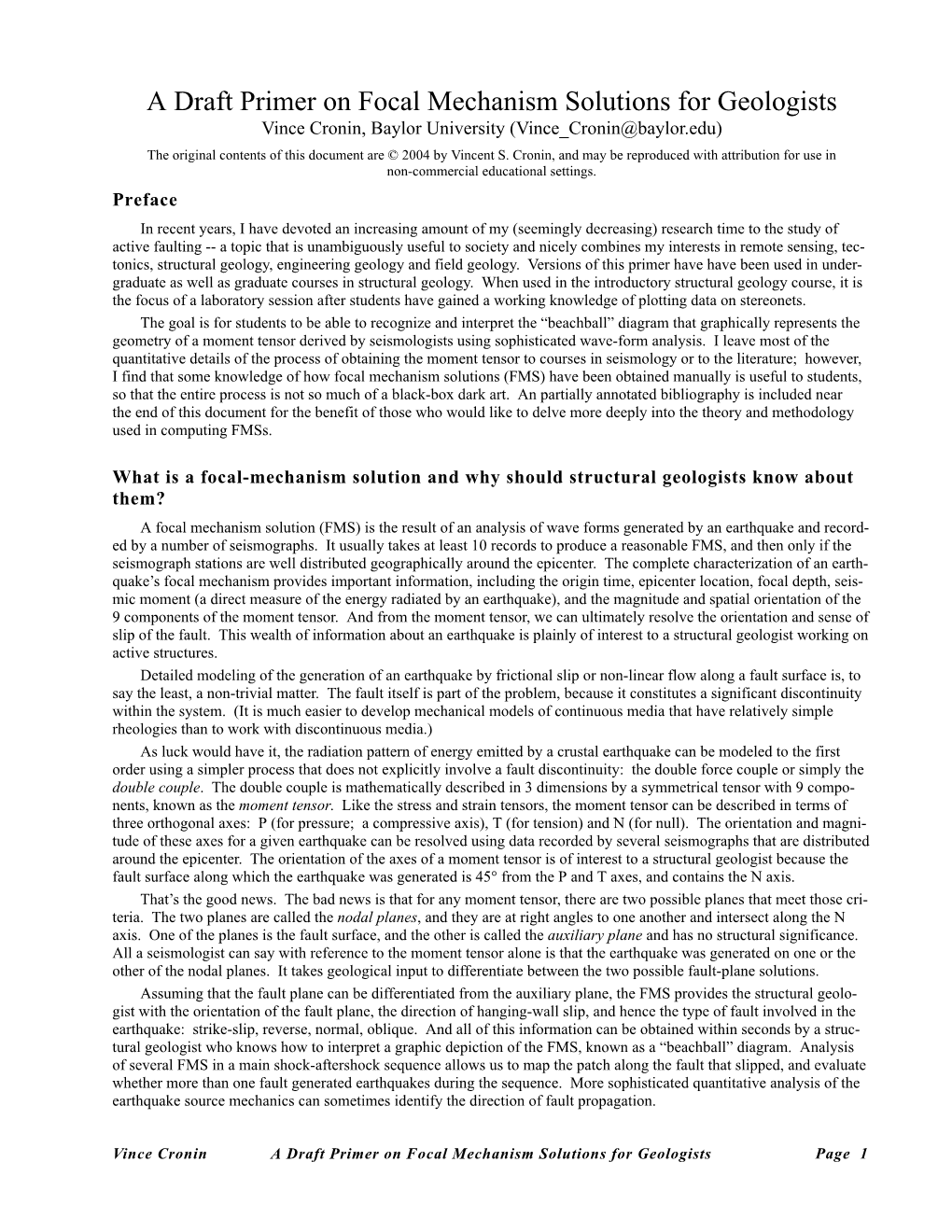 A Draft Primer on Focal Mechanism Solutions for Geologists