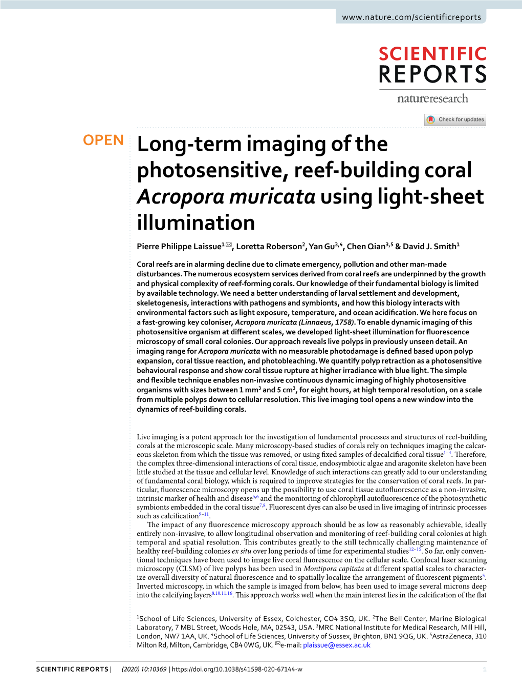 Long-Term Imaging of the Photosensitive, Reef-Building Coral