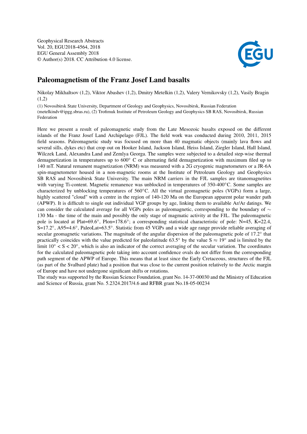 Paleomagnetism of the Franz Josef Land Basalts