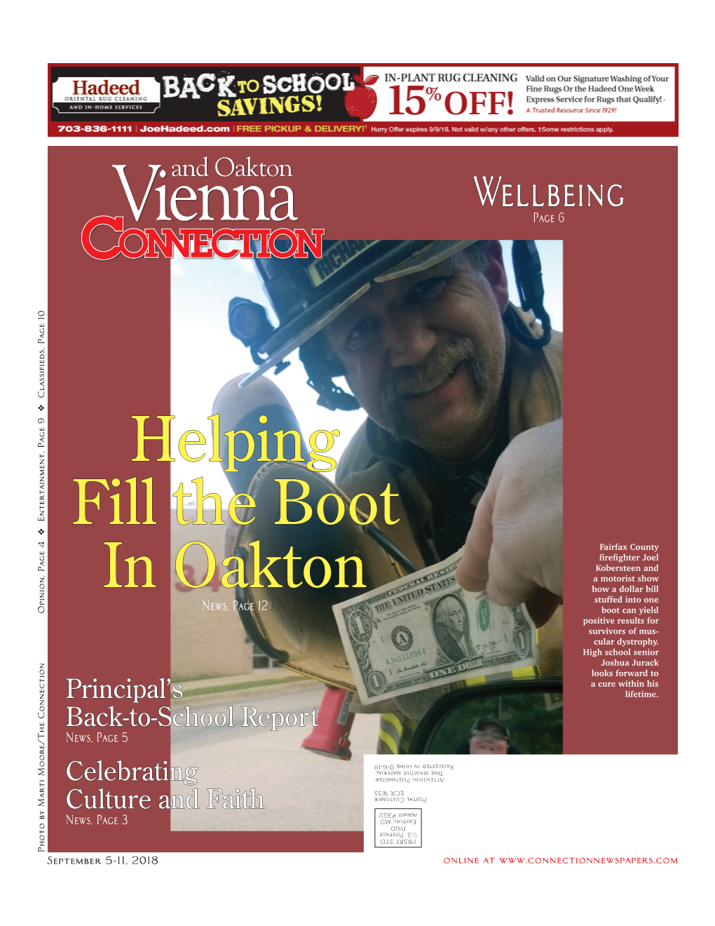 Vienna/Oakton Connection ❖ September 5-11, 2018 Connection Editor Kemal Kurspahic News 703-778-9414 Or North@Connectionnewspapers.Com