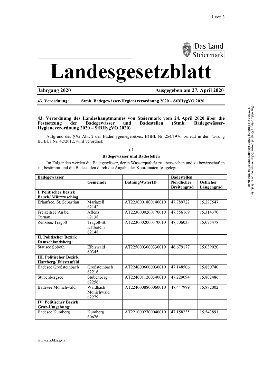 Jahrgang 2020 Ausgegeben Am 27. April 2020