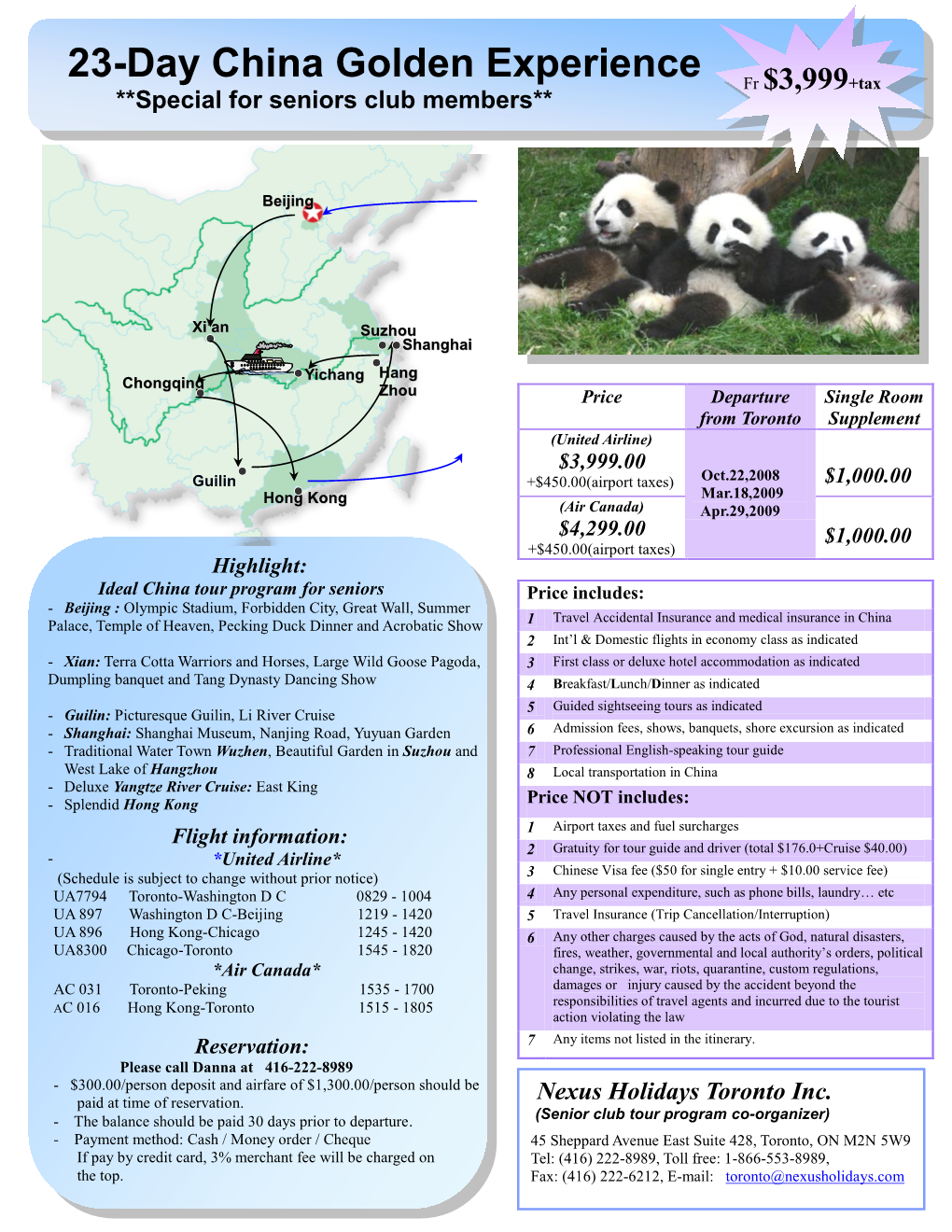 Itinerary, Detailed Info In