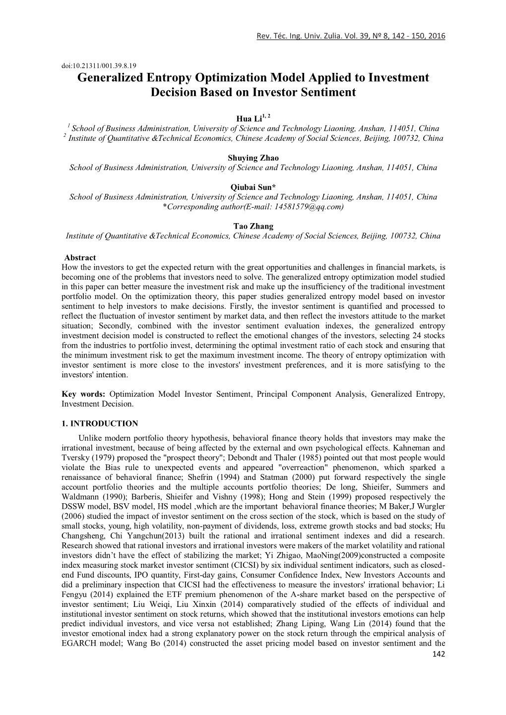 Generalized Entropy Optimization Model Applied to Investment Decision Based on Investor Sentiment