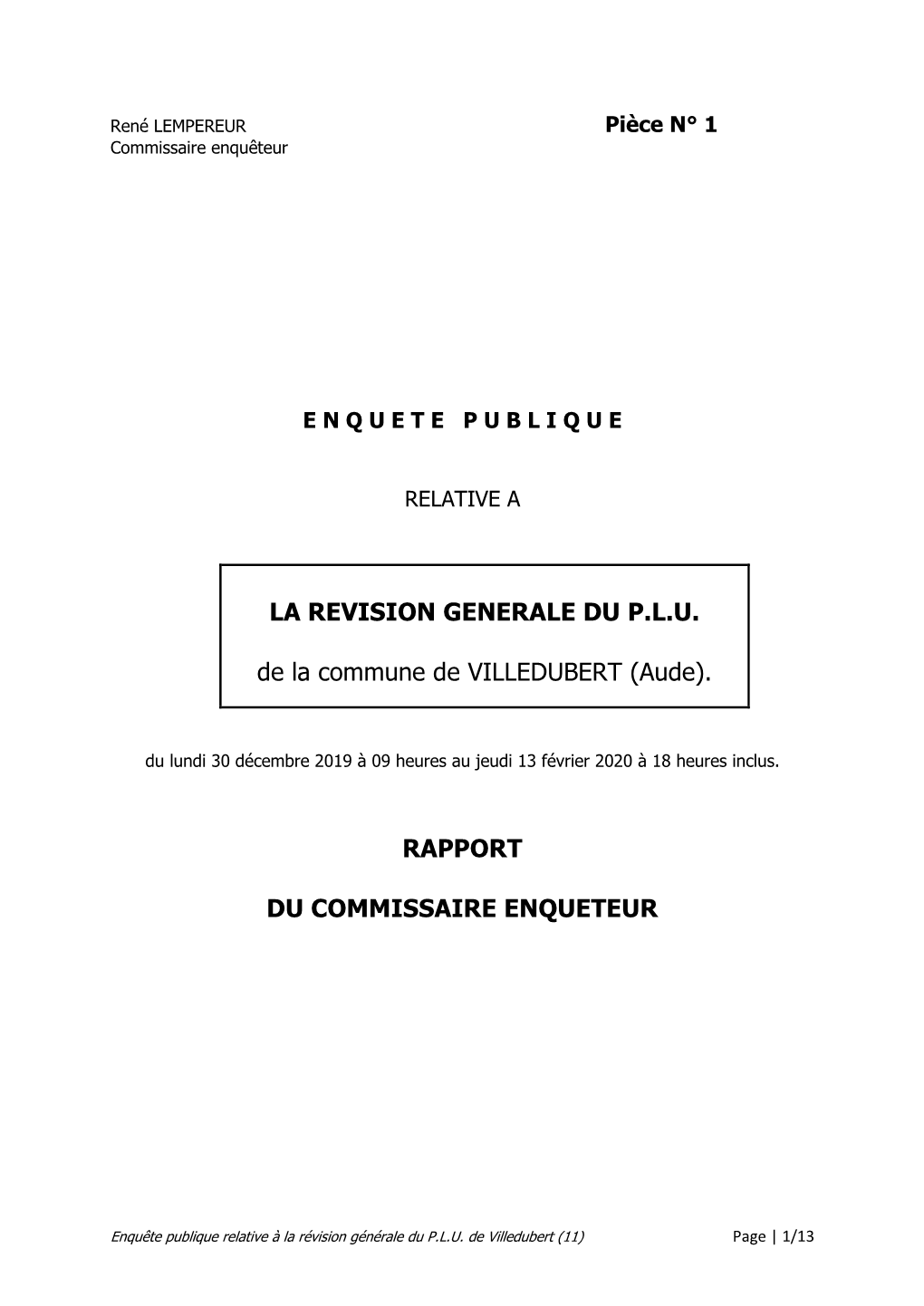 Rapport Du Commissaire Enqueteur