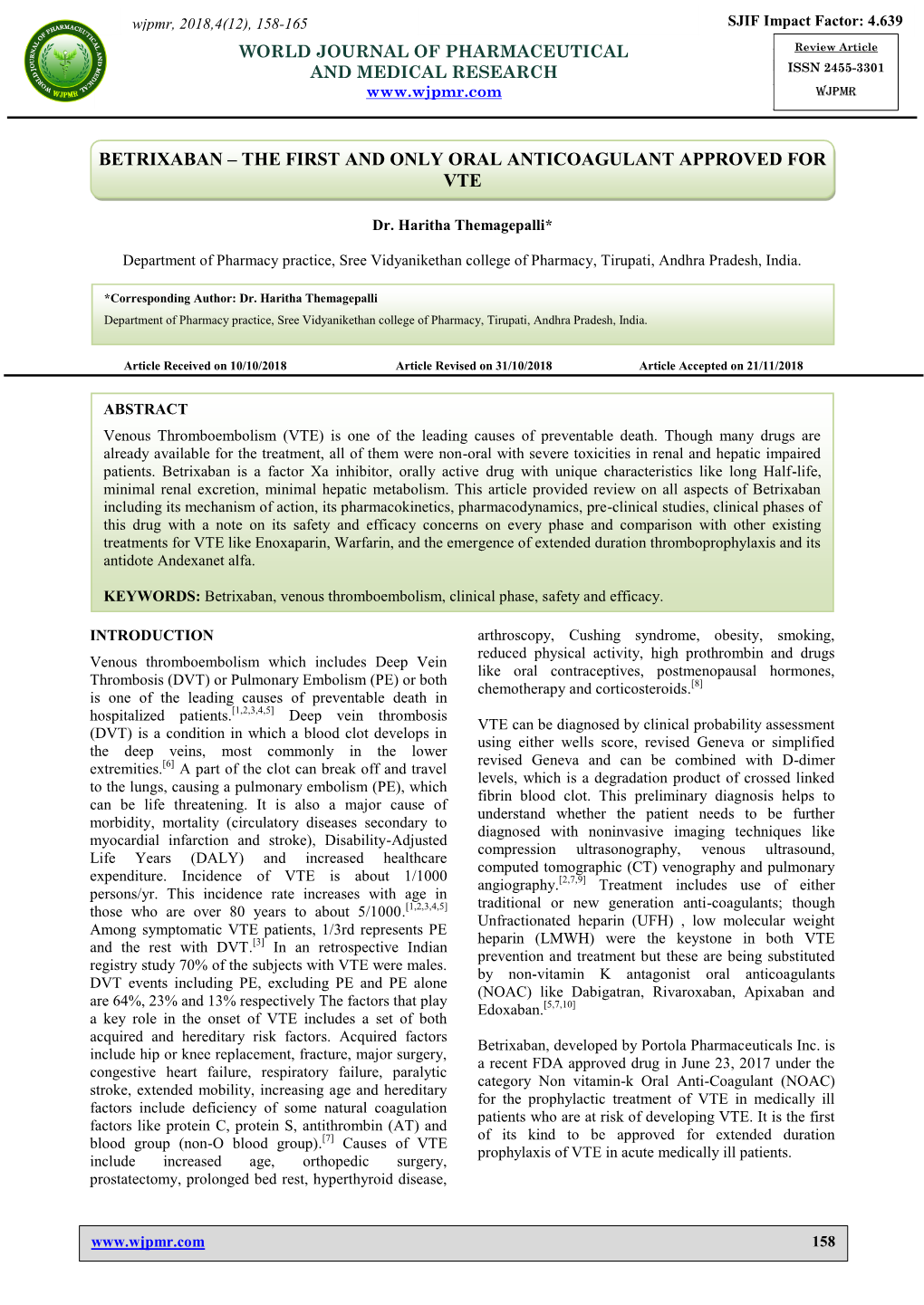 Betrixaban – the First and Only Oral Anticoagulant Approved for Vte