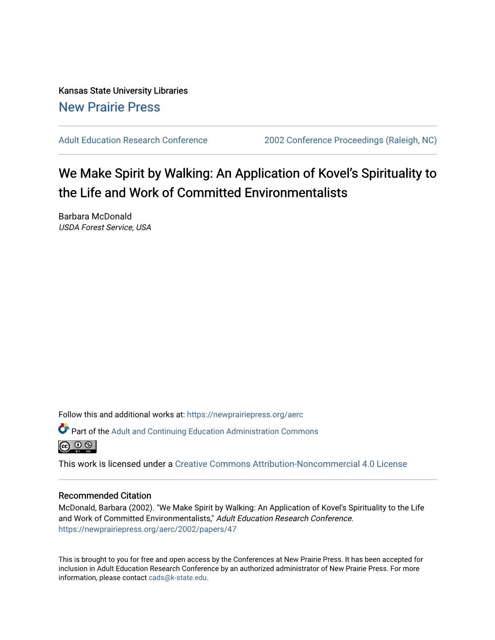 An Application of Kovelâ•Žs Spirituality To