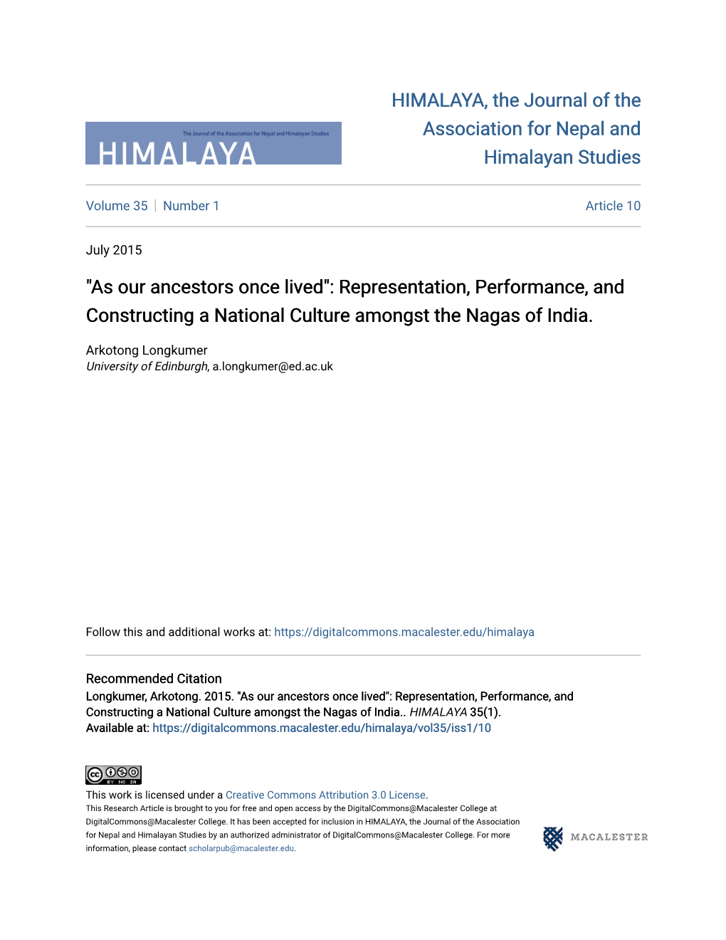 Representation, Performance, and Constructing a National Culture Amongst the Nagas of India