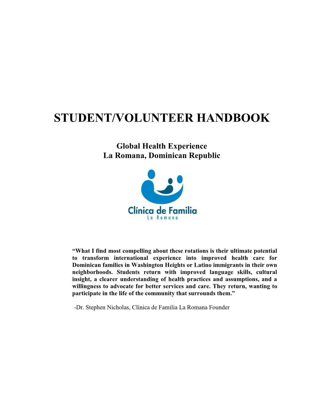 Student/Volunteer Handbook