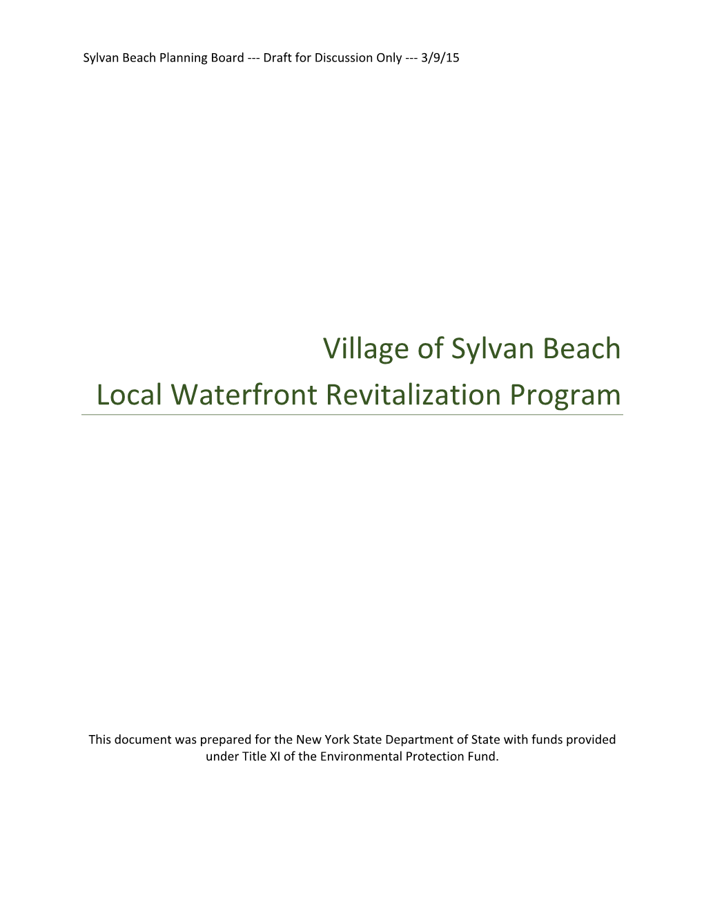 Village of Sylvan Beach Local Waterfront Revitalization Program