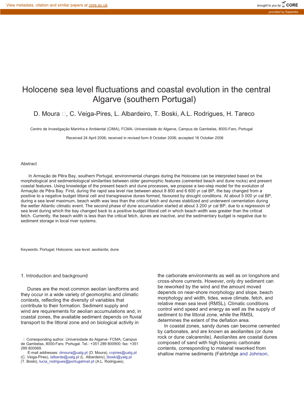Holocene Sea Level Fluctuations and Coastal Evolution in the Central Algarve (Southern Portugal)