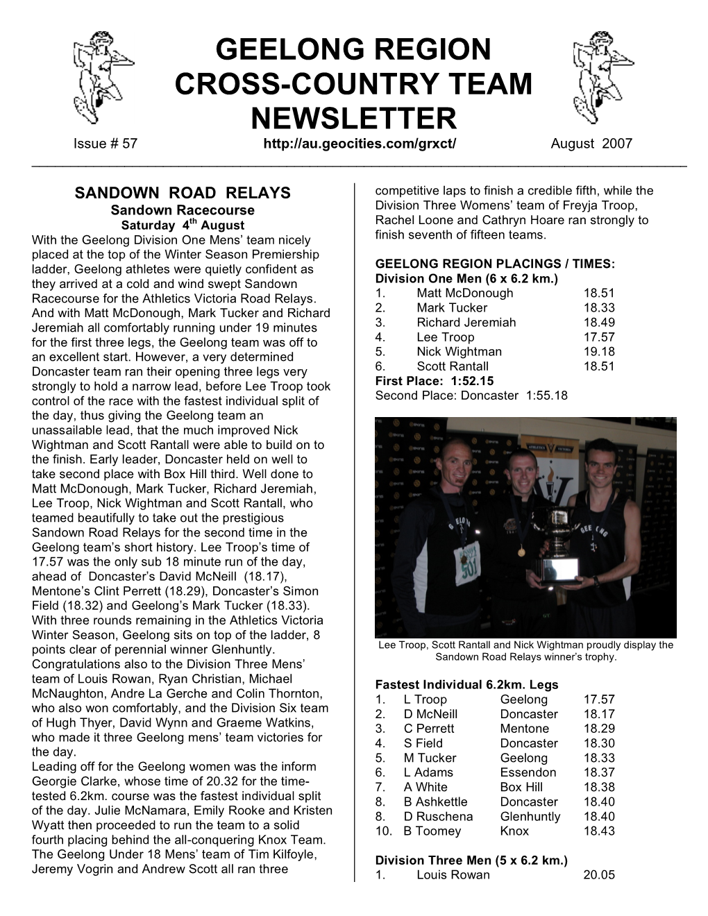 GEELONG REGION CROSS-COUNTRY TEAM NEWSLETTER Issue # 57 August 2007 ______