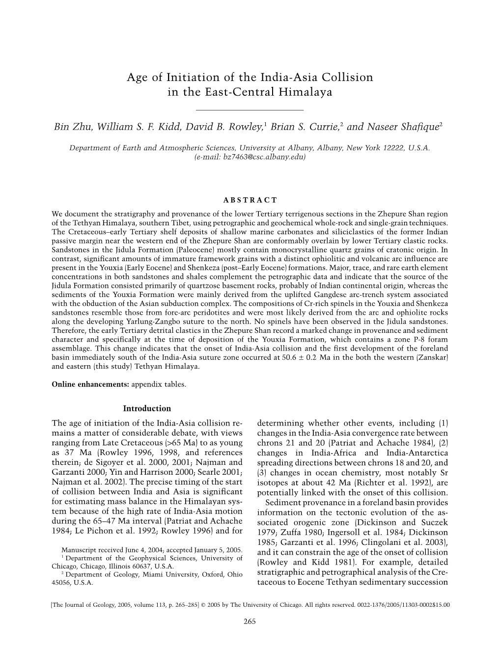 Age of Initiation of the India-Asia Collision in the East-Central Himalaya