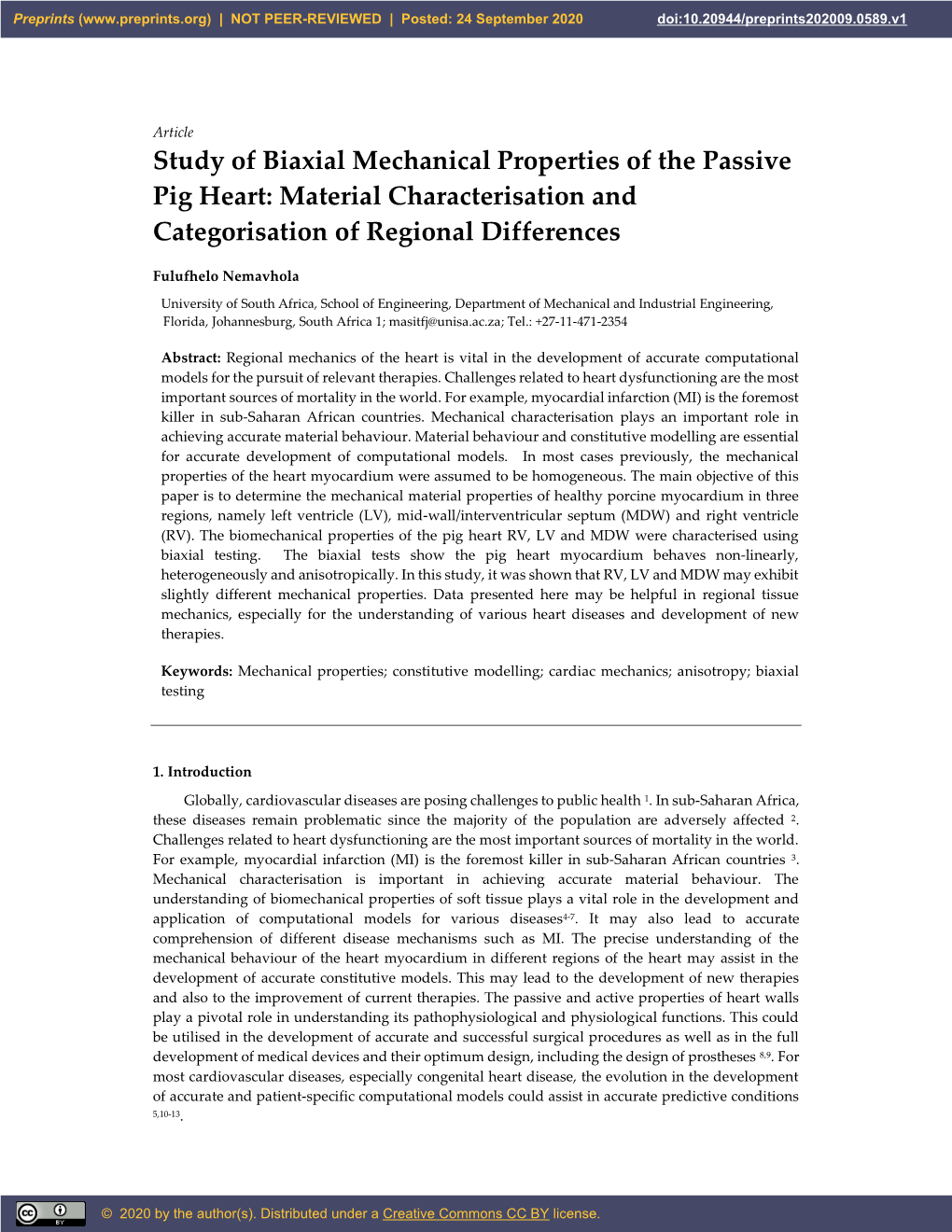 Study of Biaxial Mechanical Properties of the Passive Pig Heart: Material Characterisation and Categorisation of Regional Differences