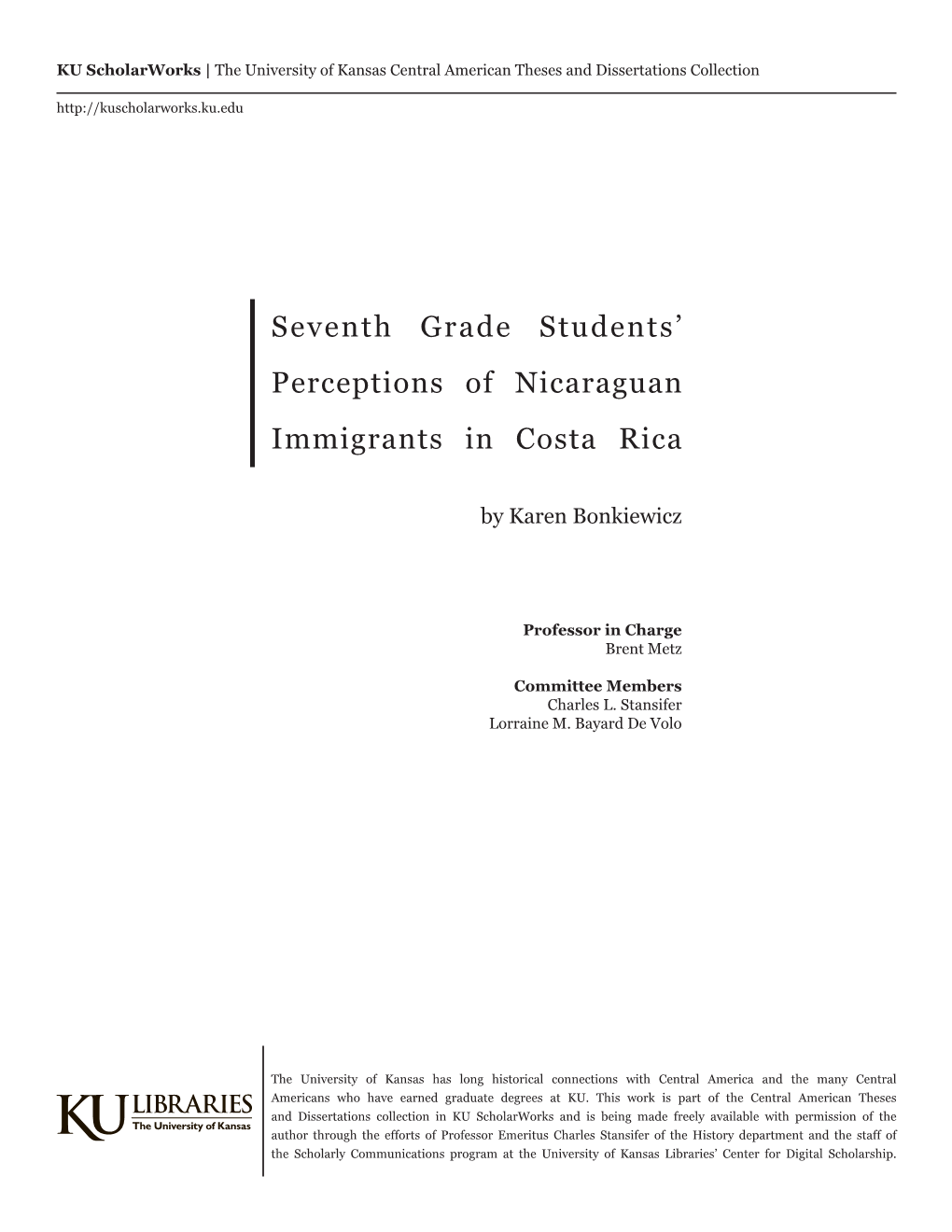 Seventh Grade Students' Perceptions of Nicaraguan Immigrants in Costa