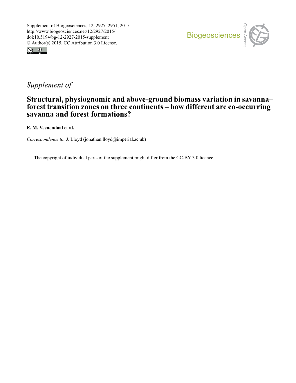 Supplement of Biogeosciences, 12, 2927–2951, 2015 Doi:10.5194/Bg-12-2927-2015-Supplement © Author(S) 2015