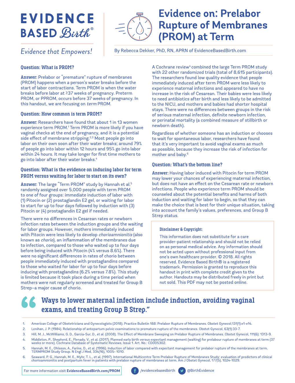 Evidence On: Prelabor Rupture of Membranes (PROM) at Term