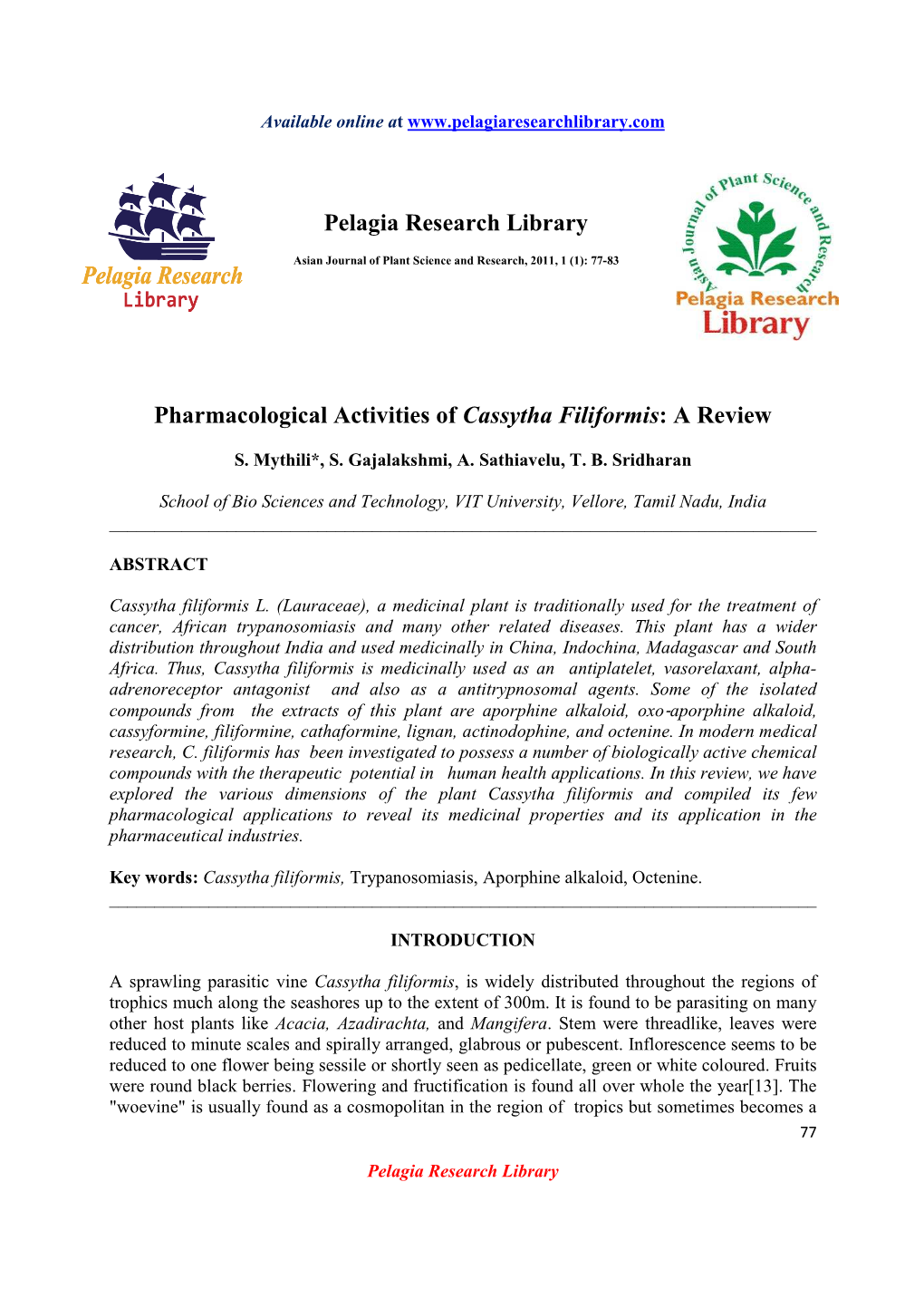 Pharmacological Activities of Cassytha Filiformis : a Review