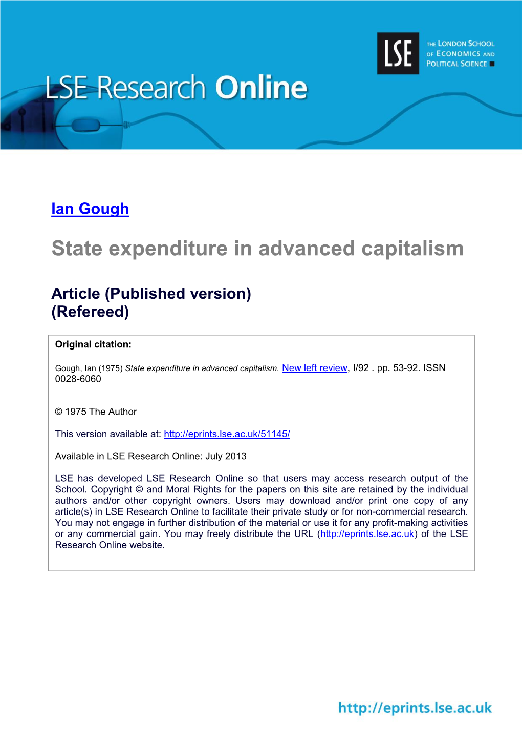 State Expenditure in Advanced Capitalism