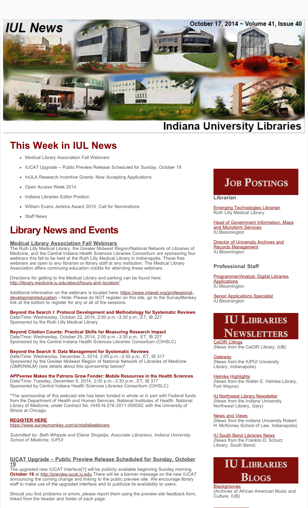 This Week in IUL News Medical Library Association Fall Webinars