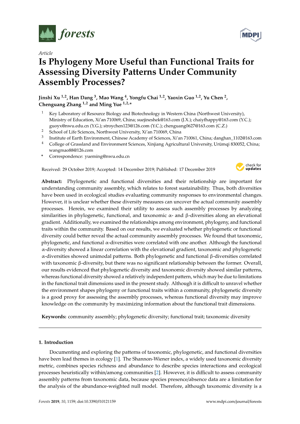 Is Phylogeny More Useful Than Functional Traits for Assessing Diversity Patterns Under Community Assembly Processes?