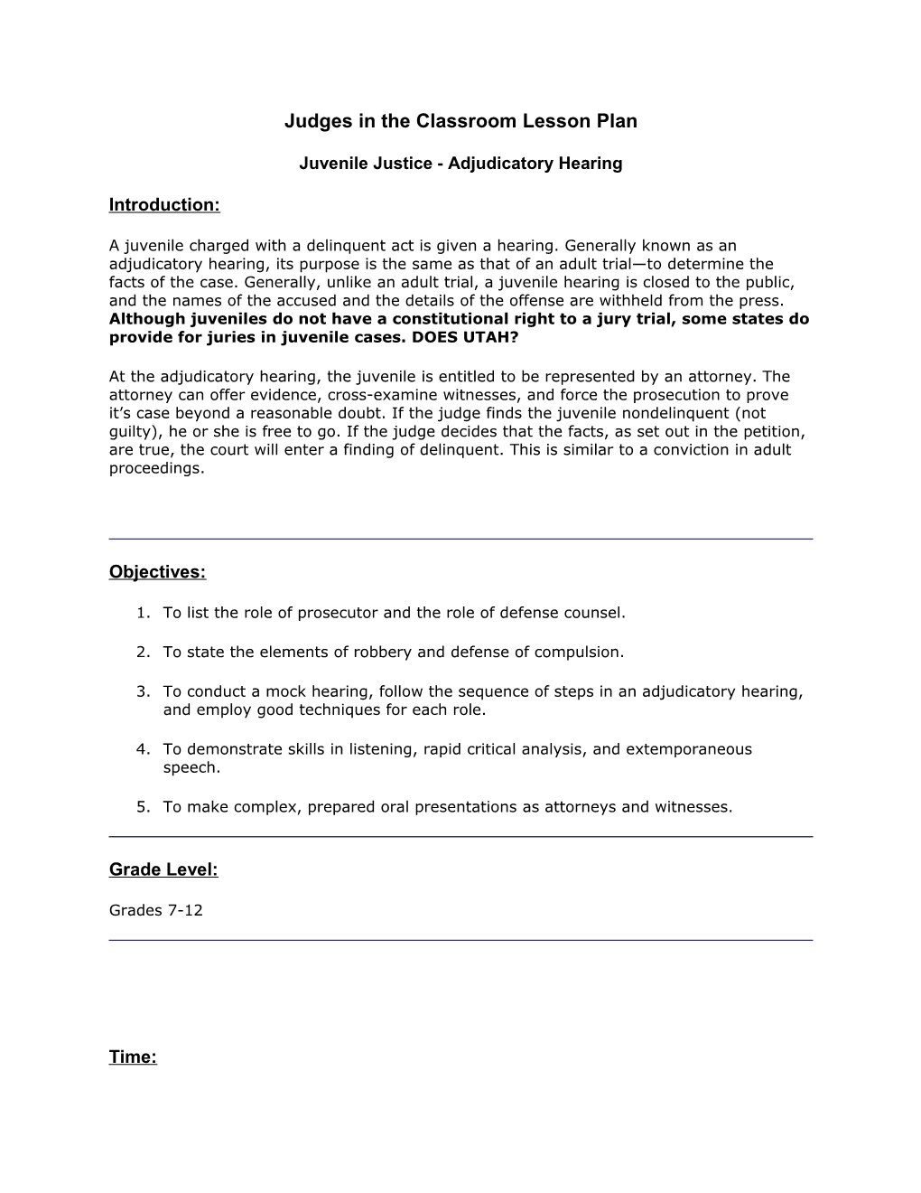 Judges in the Classroom Lesson Plan