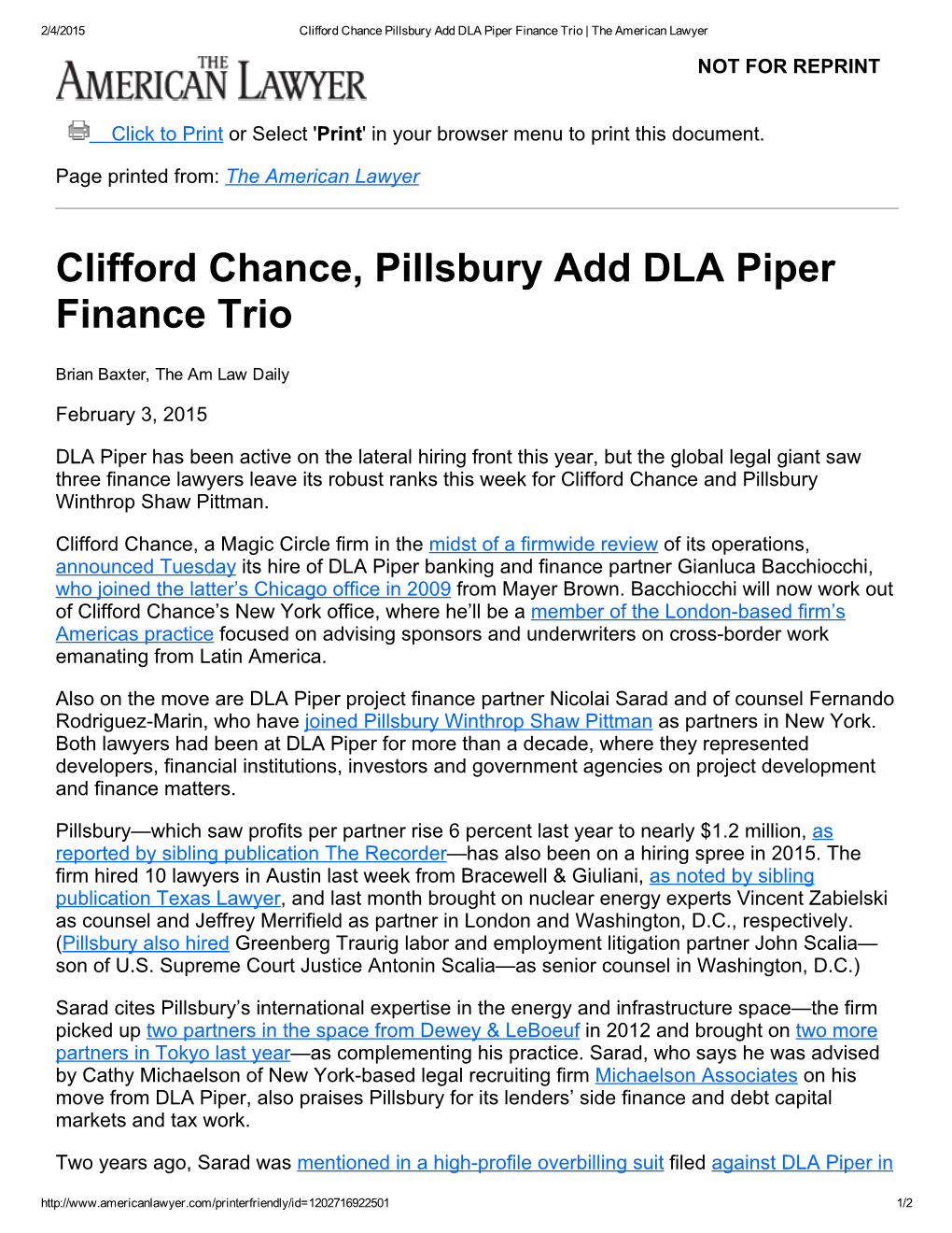 Clifford Chance, Pillsbury Add DLA Piper Finance Trio