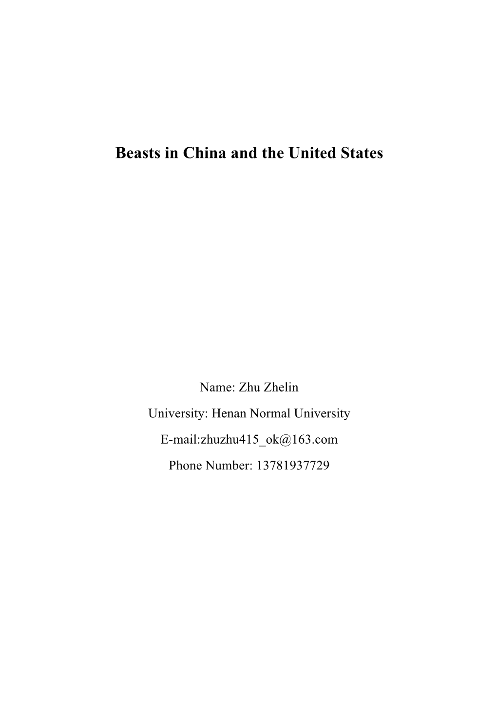 Beasts in China and the United States