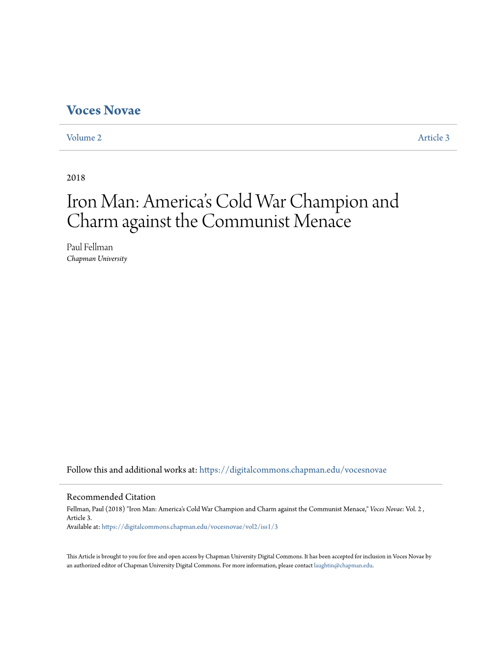 Iron Man: Americaâ•Žs Cold War Champion and Charm Against The