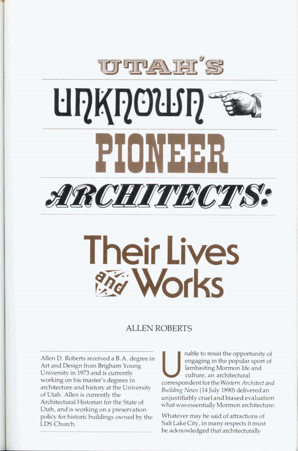 Obed Taylor Designs Were Not Above the Ability of (Died July30,1881), Salt Lake City Builders to Execute Them