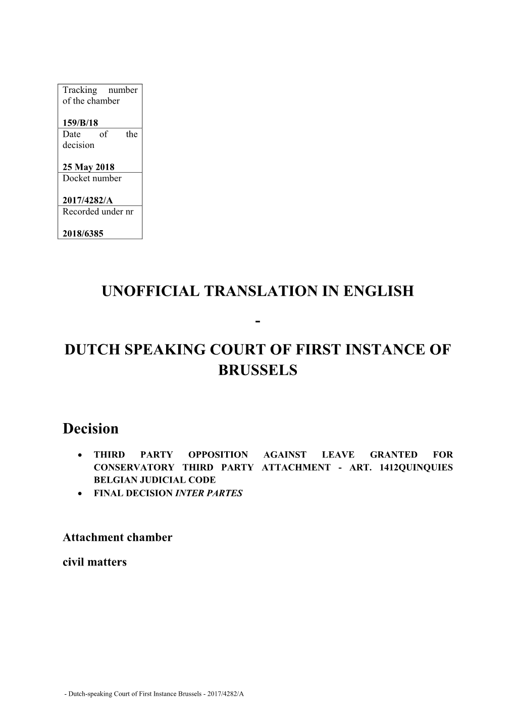 Dutch Speaking Court of First Instance of Brussels