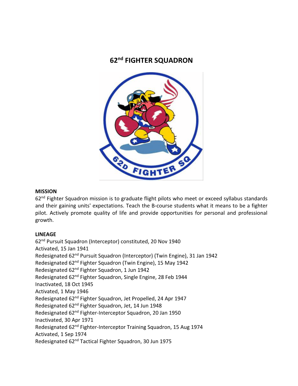 62Nd FIGHTER SQUADRON
