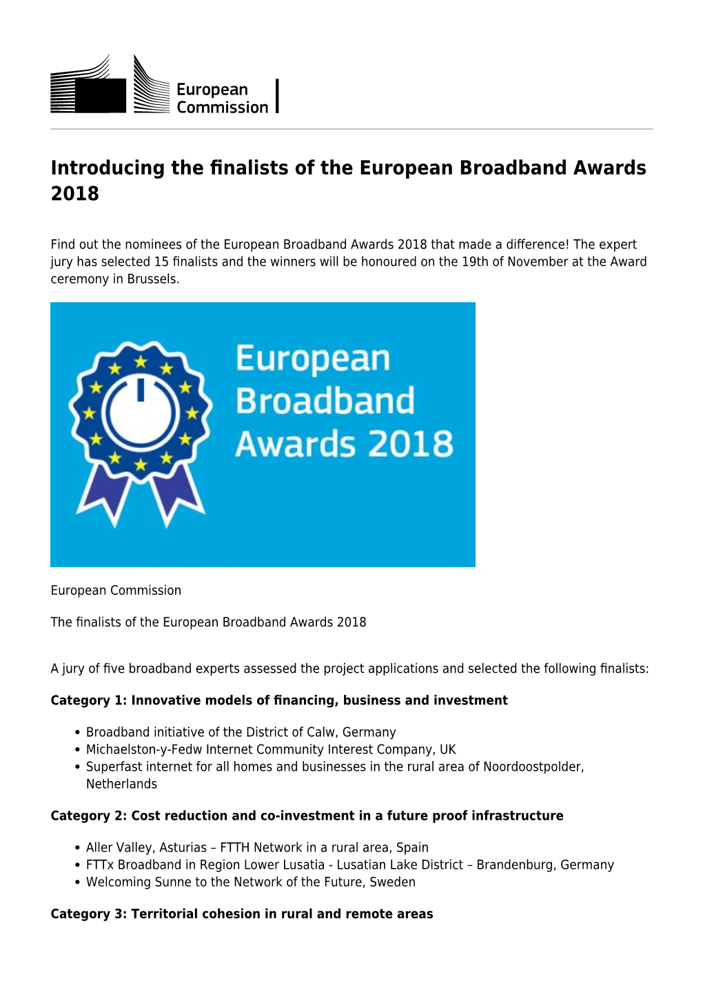 Introducing the Finalists of the European Broadband Awards 2018