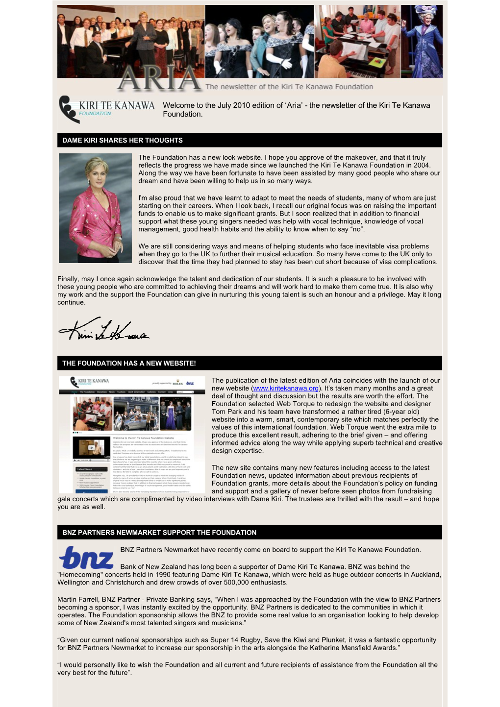 Aria’ - the Newsletter of the Kiri Te Kanawa Foundation