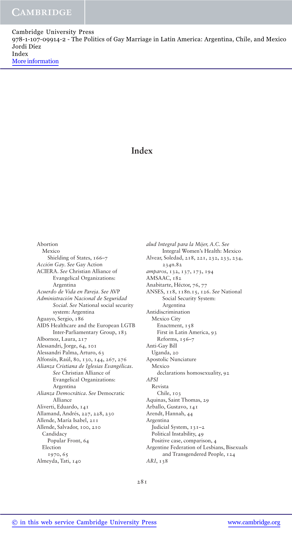 The Politics of Gay Marriage in Latin America: Argentina, Chile, and Mexico Jordi Díez Index More Information