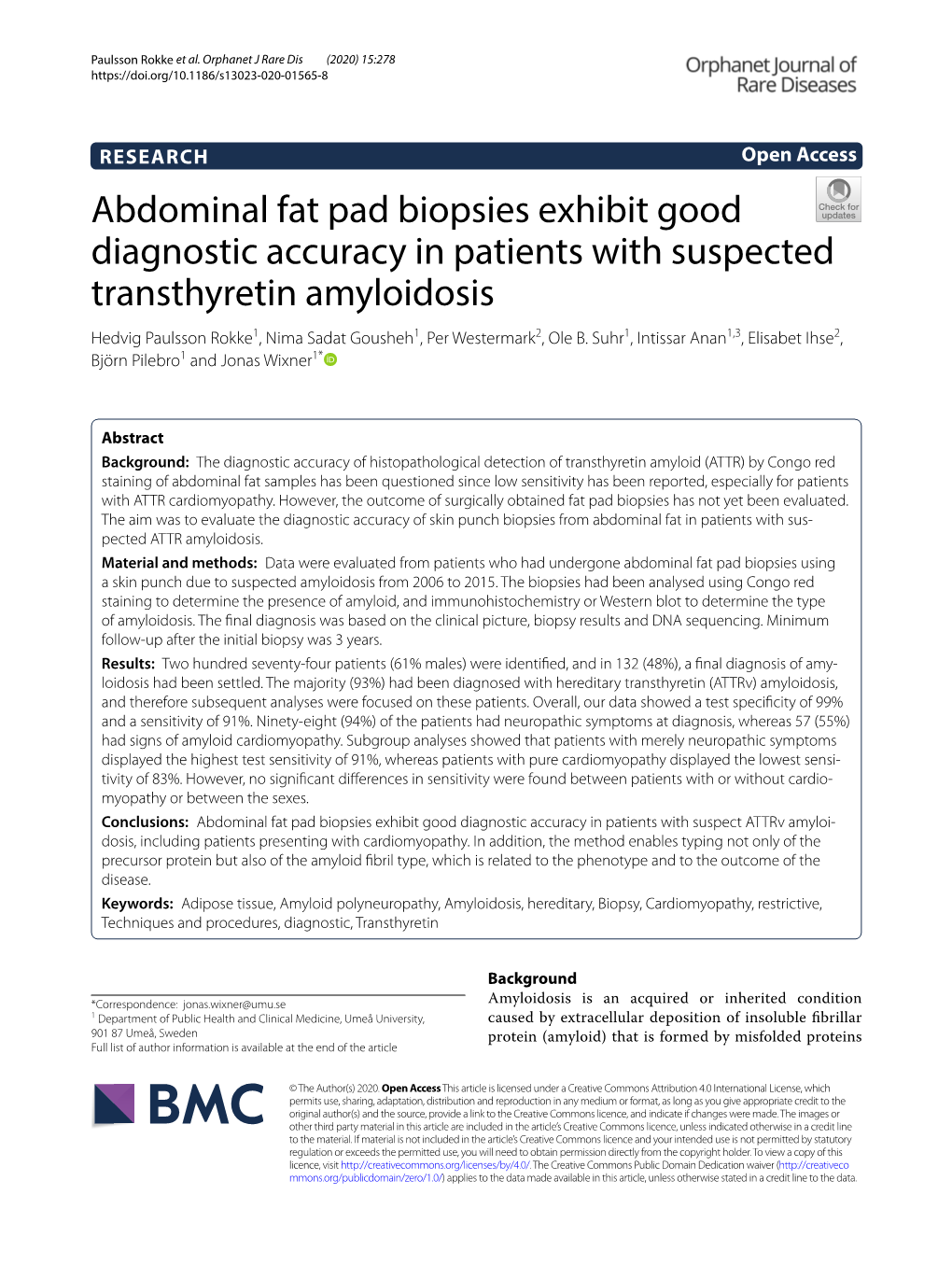 Abdominal Fat Pad Biopsies Exhibit Good Diagnostic Accuracy In