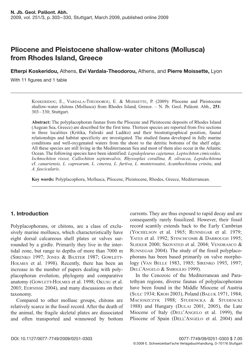 Pliocene and Pleistocene Shallow-Water Chitons (Mollusca) from Rhodes Island, Greece